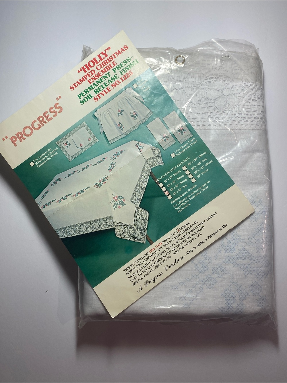 "Holly" Stamped Christmas Tablecloth Cross Stitch Kit 68”x90”